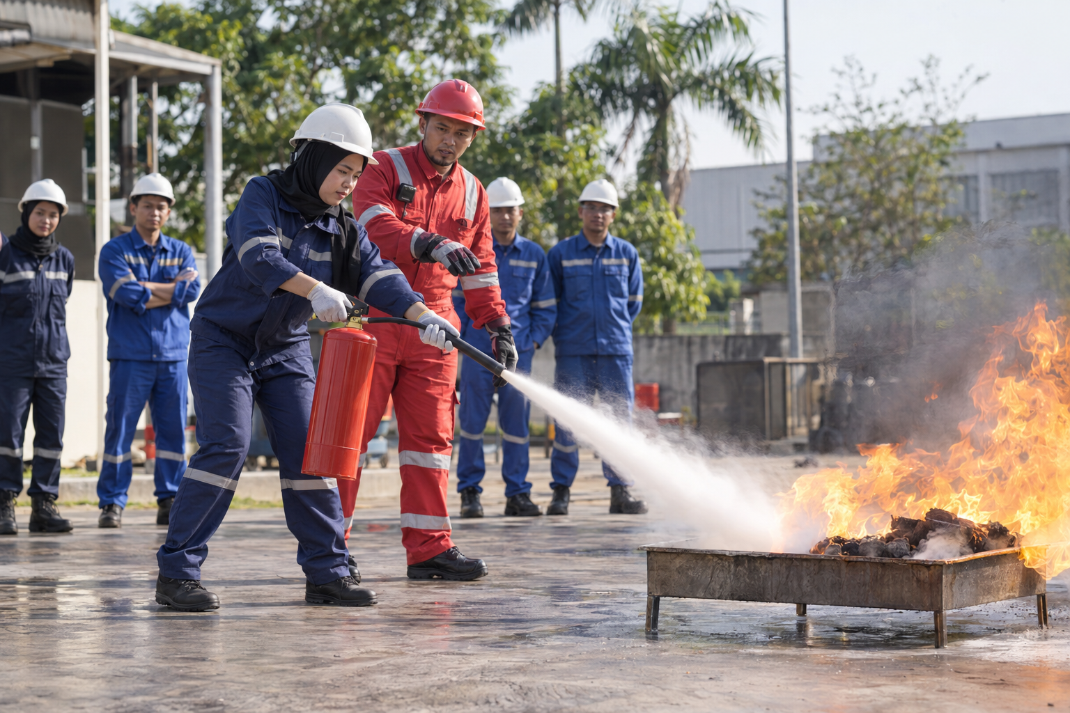 Simulasi Pemadaman Api APAR — kegiatan pelatihan K3 Nastra
